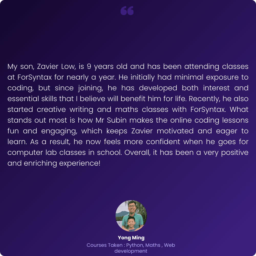 ForSyntax: Coding, AI, Robotics & Game Development Courses for Kids & Teens | ForSyntax testmonial3