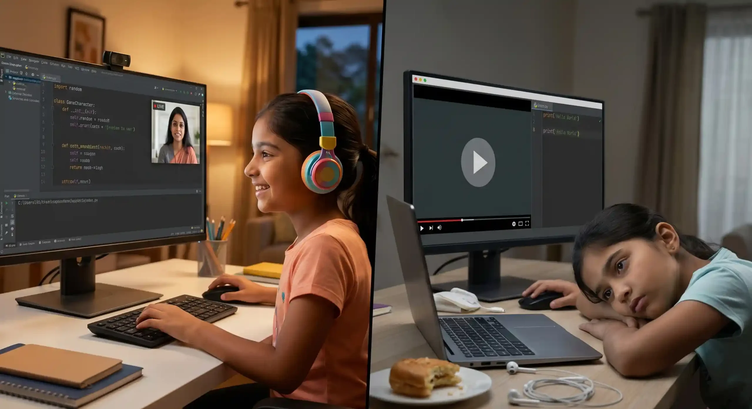 Live Coding vs Recorded Courses for Kids: An Honest Guide for Indian Parents (2026) | ForSyntax Live Coding vs Recorded Courses for Kids: An Honest Guide for Indian Parents (2026) | ForSyntax
